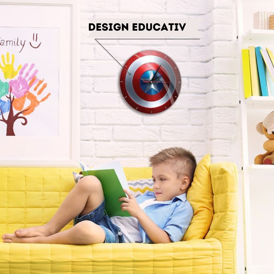 Ceas de Perete Captain America Scut din Sticla - Design Premium, Licenta Oficiala Marvel, Cadoul Perfect pentru Fanii Avengers - 2 | YEO